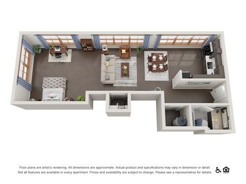 Floor plan for studio, 1 bath, 925 sqft